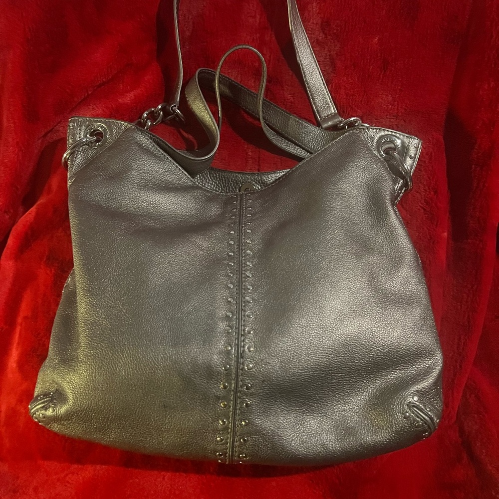Michael Kors Uptown Astor Metallic Silver Studded bucket bag